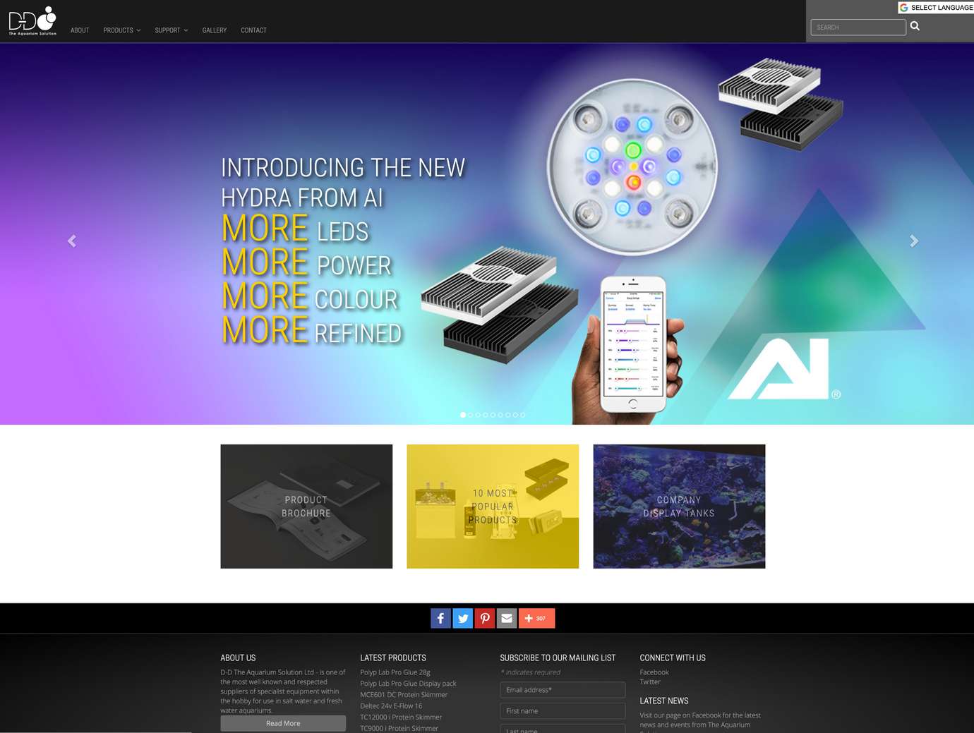 Screenshot of the homepage from the D-D Aquarium Solutions Drupal site