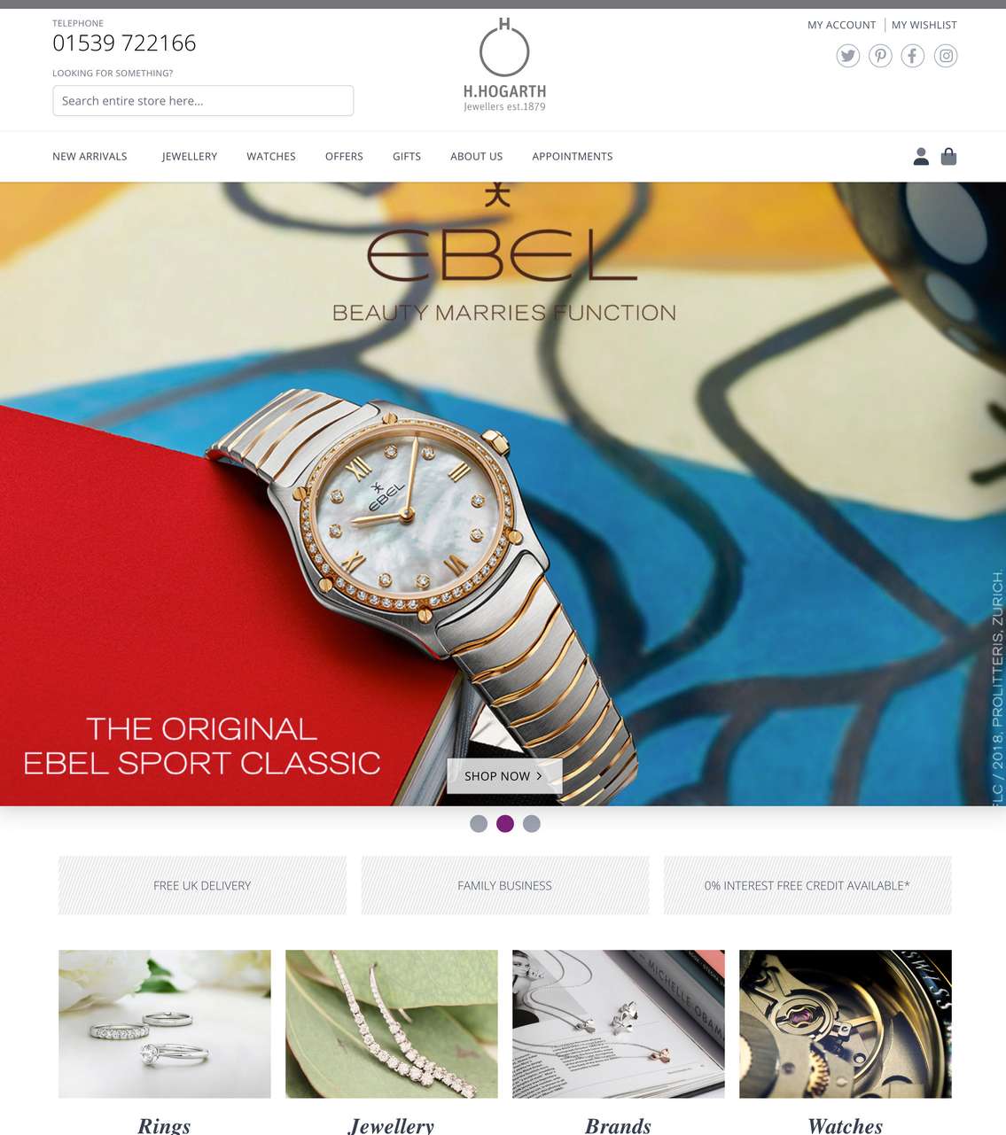 Screenshot of the homepage from the H Hogarth Magento 2 site